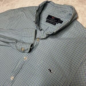 Vineyard‎ Vines Mens Small Slim Fit Tucker Shirt Blue Green Plaid Long Sleeve